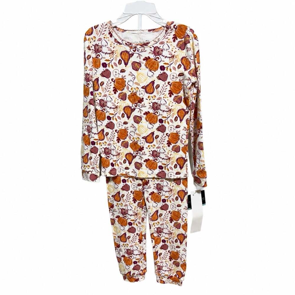 Cynthia Rowley Girls 2 Pc Pajama Set Size 7 Fall Pumpkins Apples 100% Cotton NWT